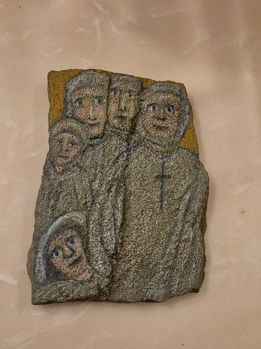 Hand Painted Rock Art ~ Five Guardian Angels ~ Cross ~ Folk Art ~ Religious