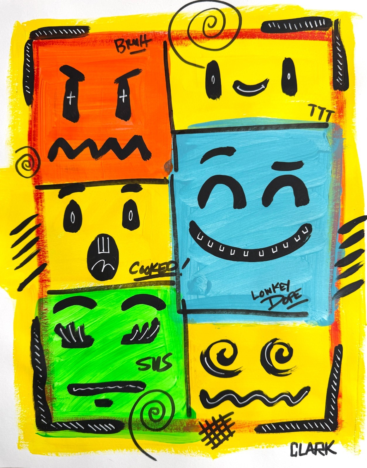 Original «Emoji Grid» – 14×11″ Acrylic Painting On Mixed Media Paper