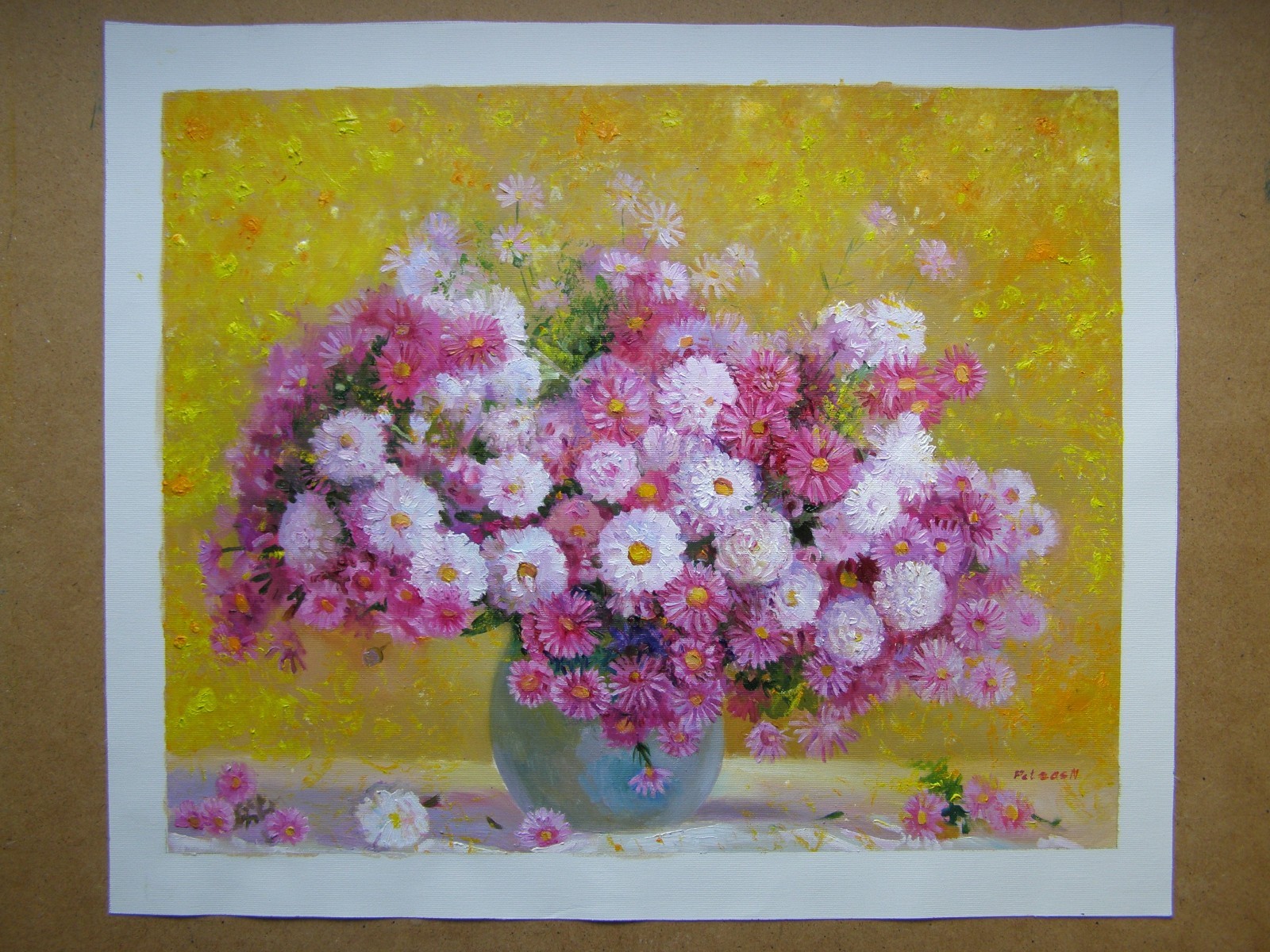 CHRYSANTHEMUMS Flowers Original Oil Acrylic Painting Art By Ukraine Artist