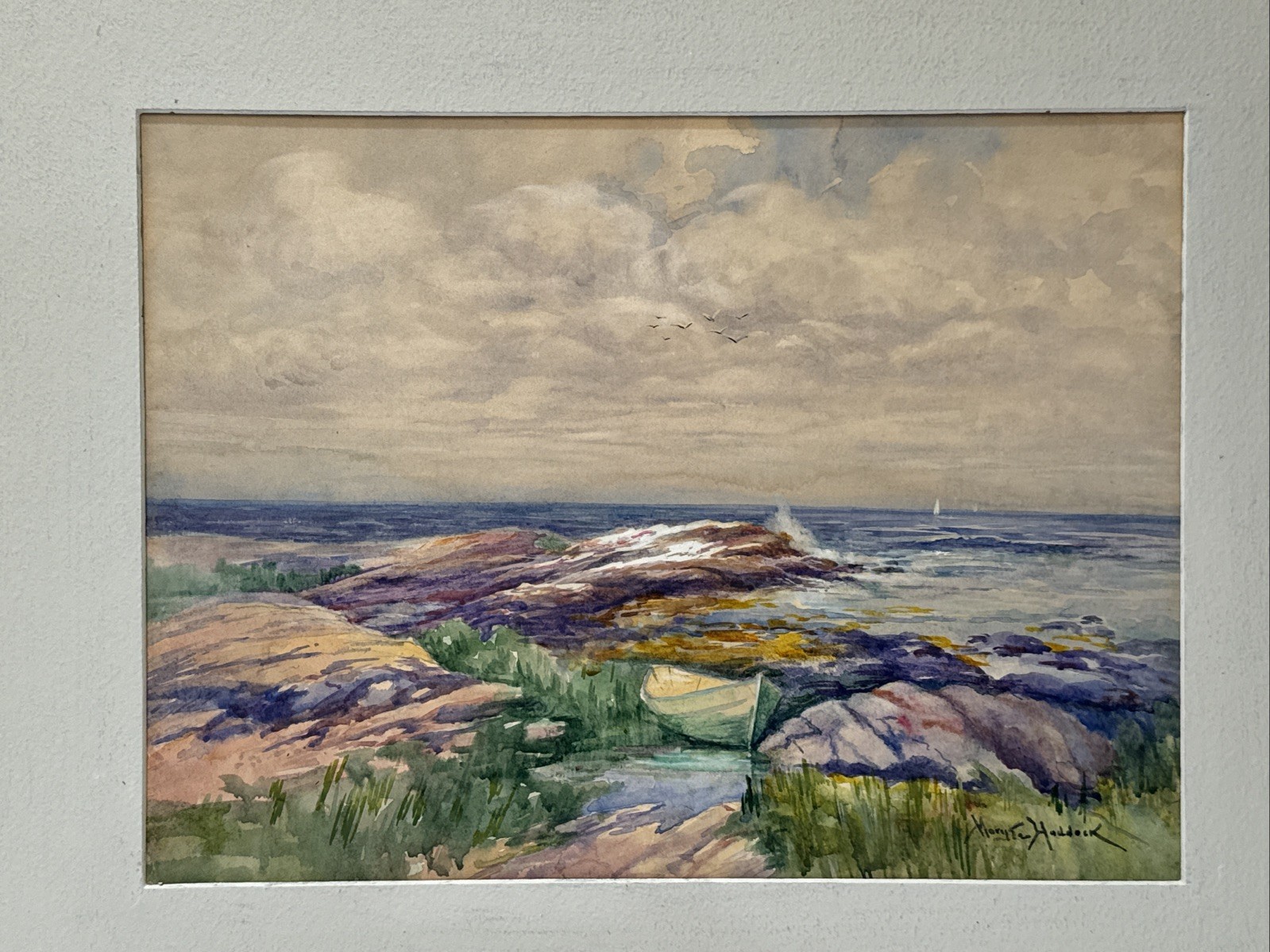 Antique Painting Maine Coast Beach Impressionist Landscape Mary Haddock Nautical