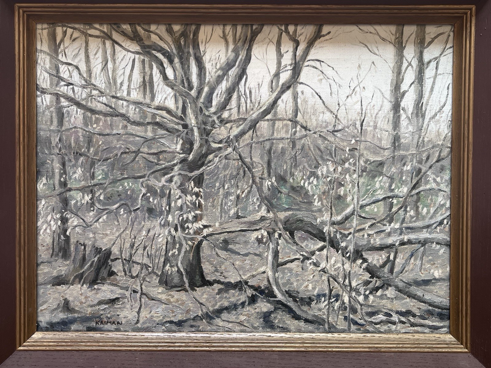 Vintage Original Charles Kaiman Forest Tree Landscape Oil Painting Listed Artist
