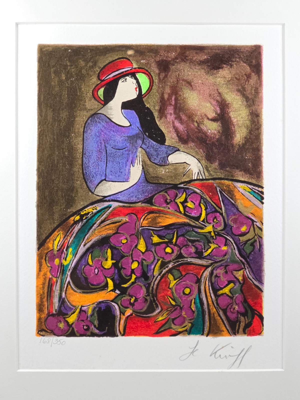 Linda Le Kinff Signed Limited Edition Serigraph 168/350 – Woman in Red Hat