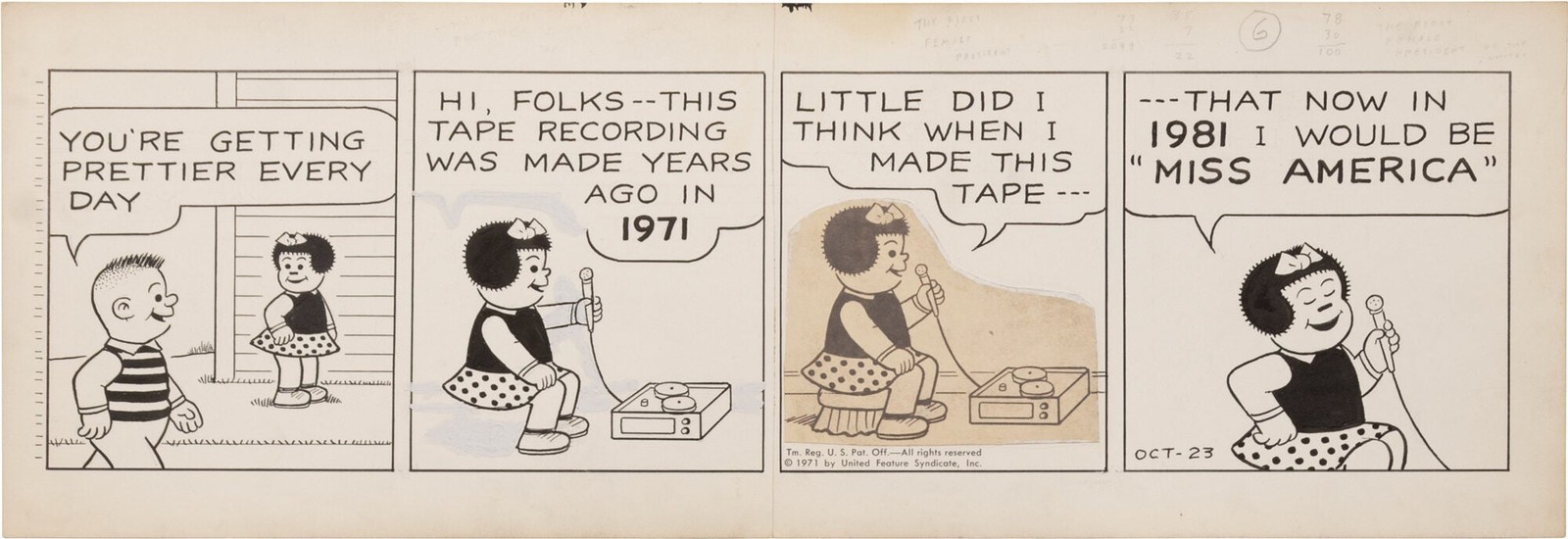 Ernie Bushmiller ORIGINAL ARTWORK FOR NANCY COMIC STRIP OCTOBER 23 1971 #169534