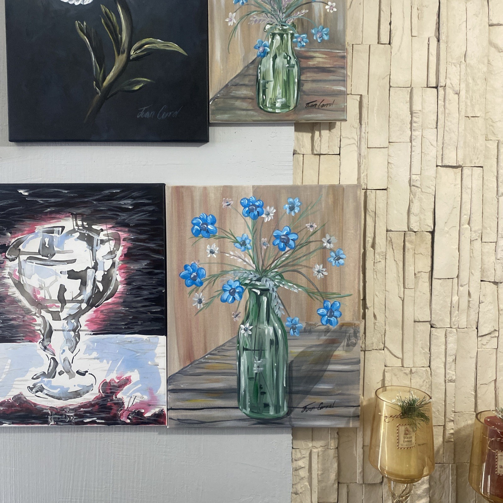 Original Acrylic Painting on canvas 16”x 20” 2026 » Flower White Blue