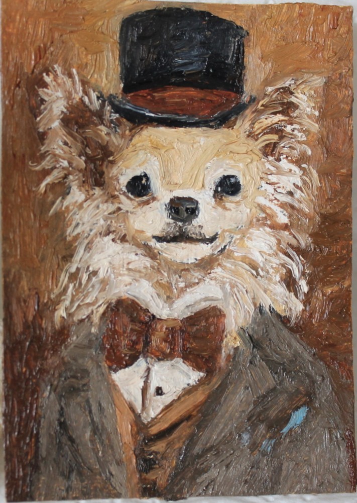 Original ACEO oil painting impressionist Chihuahua dog portrait #W4541