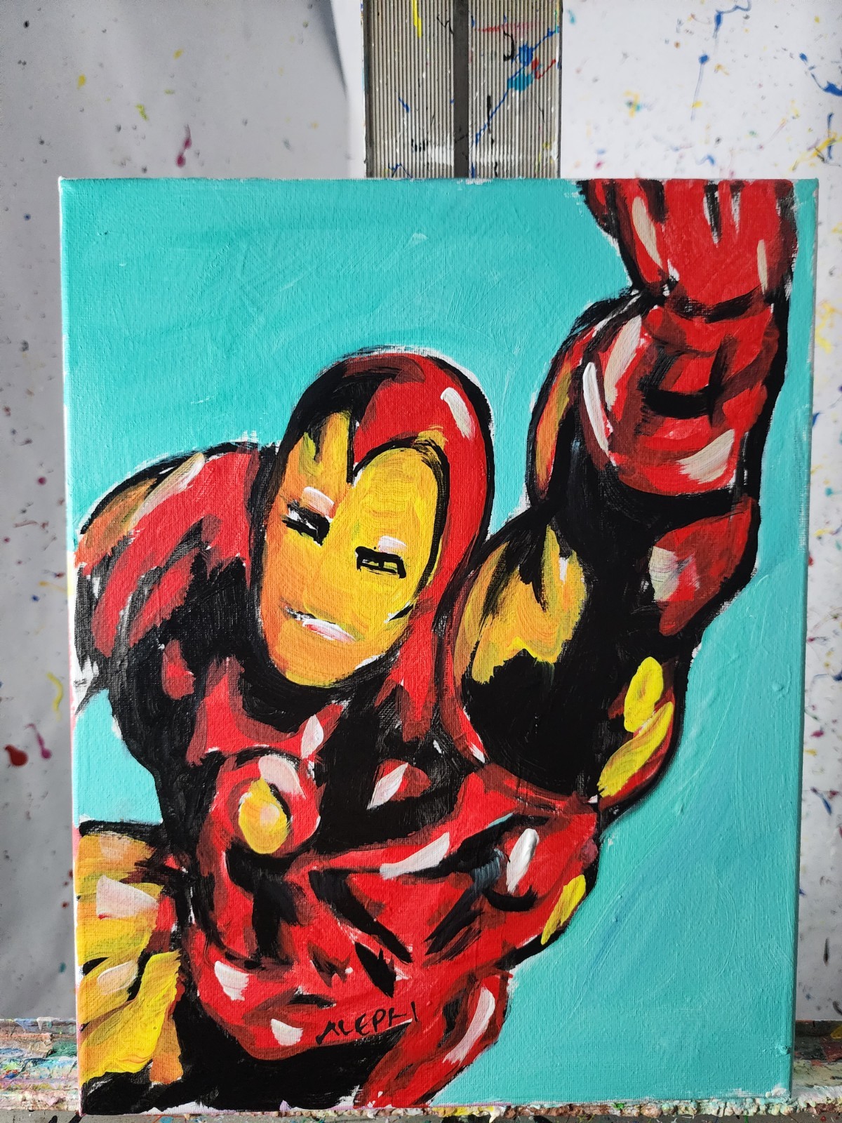 Abstract Expressionism Original Painting Iron Man 14×11 Fine Art Canvas Decor
