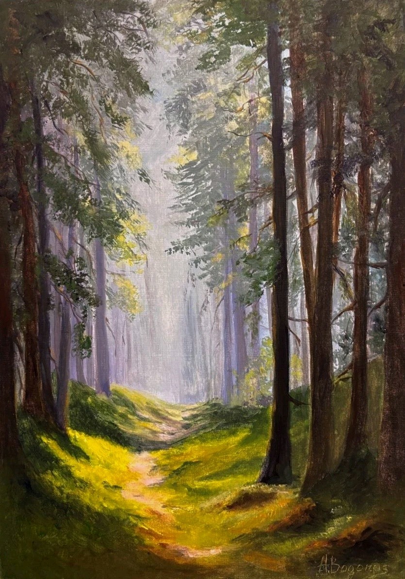 Original Oil Painting Forest Path Landscape Nature Art Oil on Paper 8 x 11 in