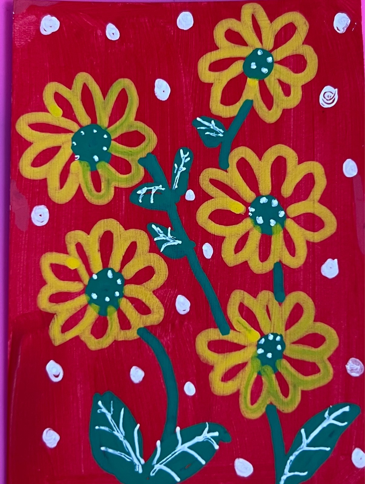 ACEO Art Card, Acrylic Marker, Flower Abstract, Card Stock Paper