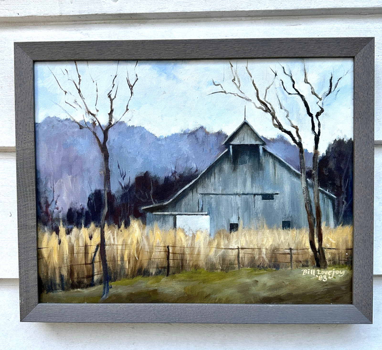Rustic Barn Farm Oil Painting Country Landscape Signed Lovejoy 1983 16×20 Vintag
