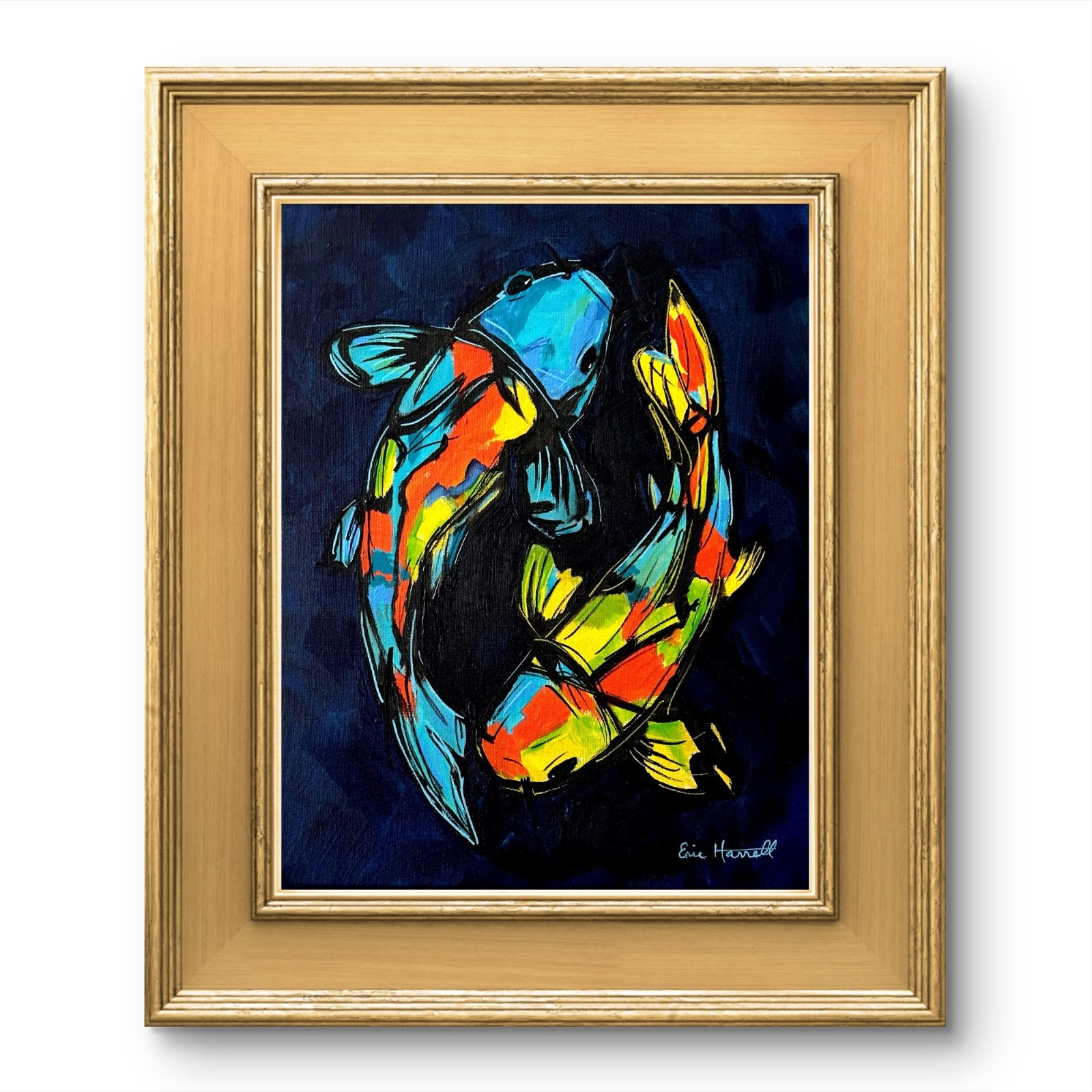 Original Koi Fish Art 14×11 Canvas Bold Abstract Expressionist Painting Signed