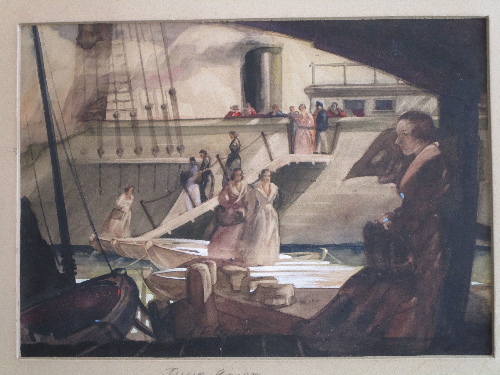 Antique Painting Wpa American Regionalism Ship Nautical Anton Grot Listed Old