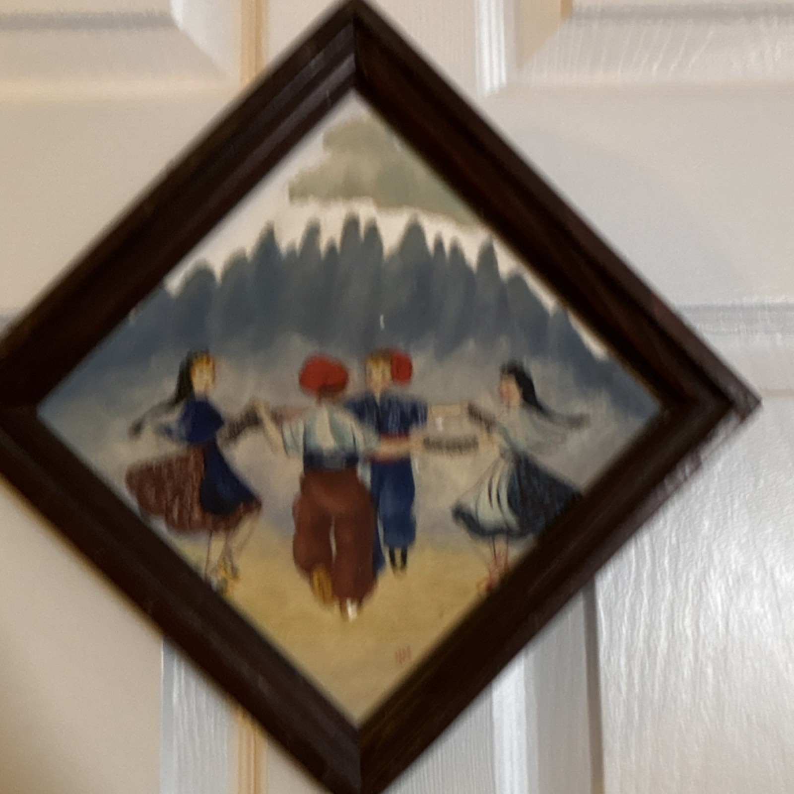 MOA Signed Original Framed Painting Dancing Figures Art Small Handmade
