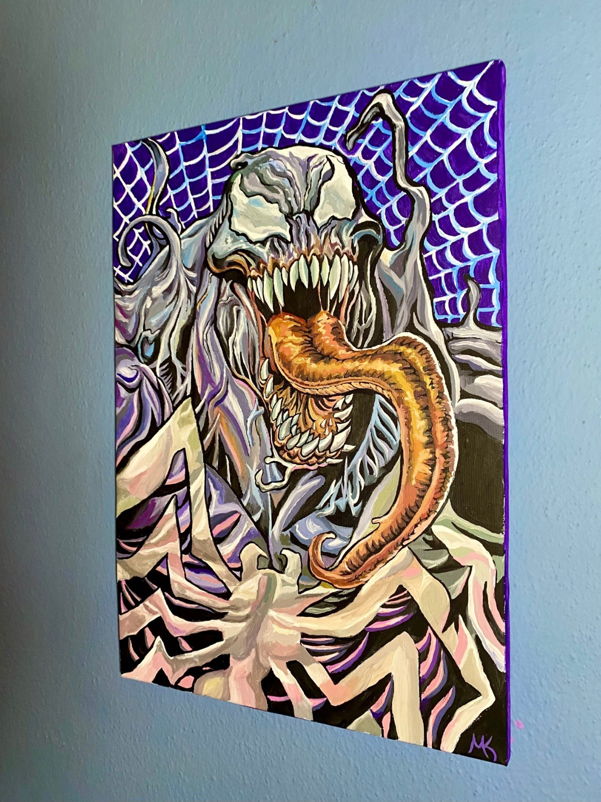 Original Hand Painted Venom 14»x 20» Acrylic on Canvas Marvel Art