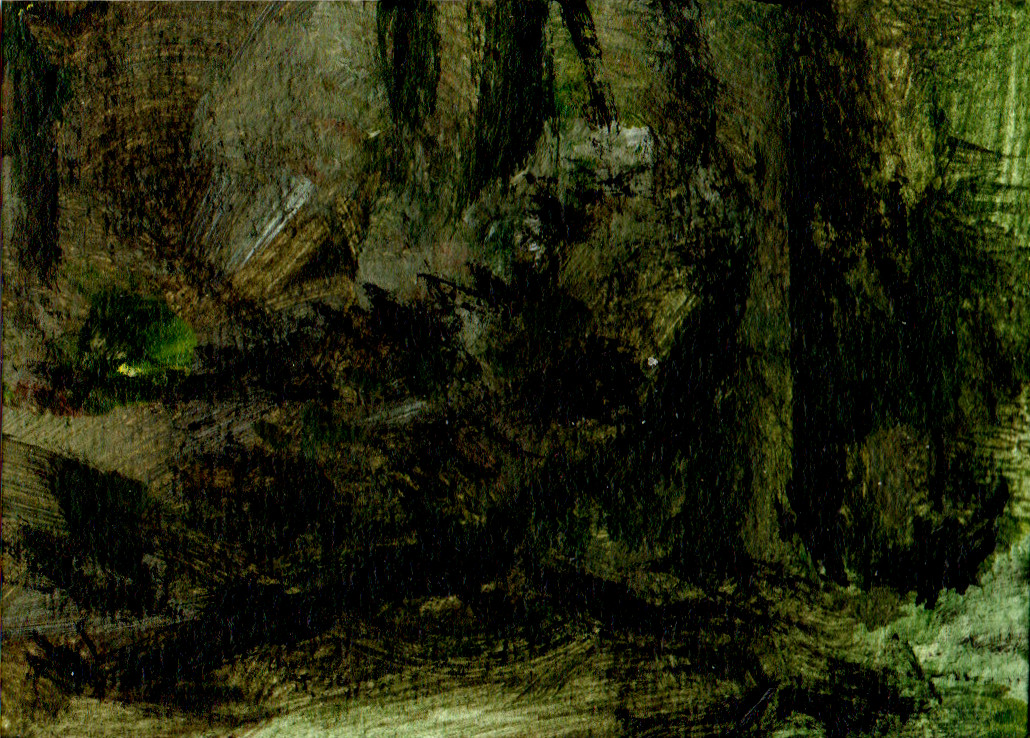 ACEO original PAINTING Fallen tree miniature landscape ooak