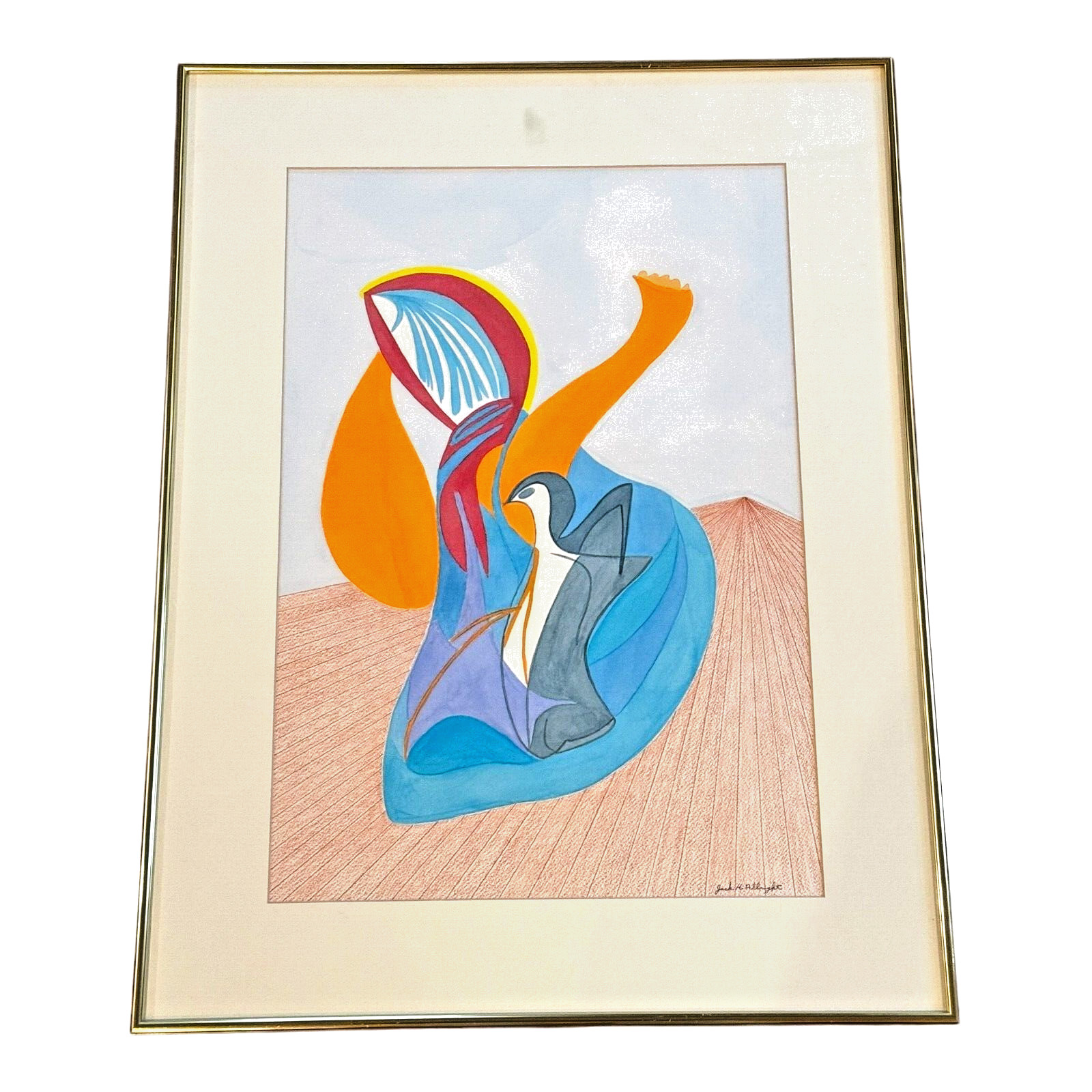 Original MCM «Dancing Lady» Watercolor on Paper Framed Painting (Jack Albright)