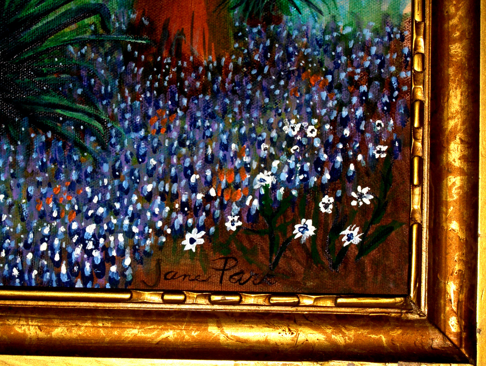 GORGEOUS Original Bluebonnet Landscape Bird Sky Blooming Yucca TX VINTAG Oil Art