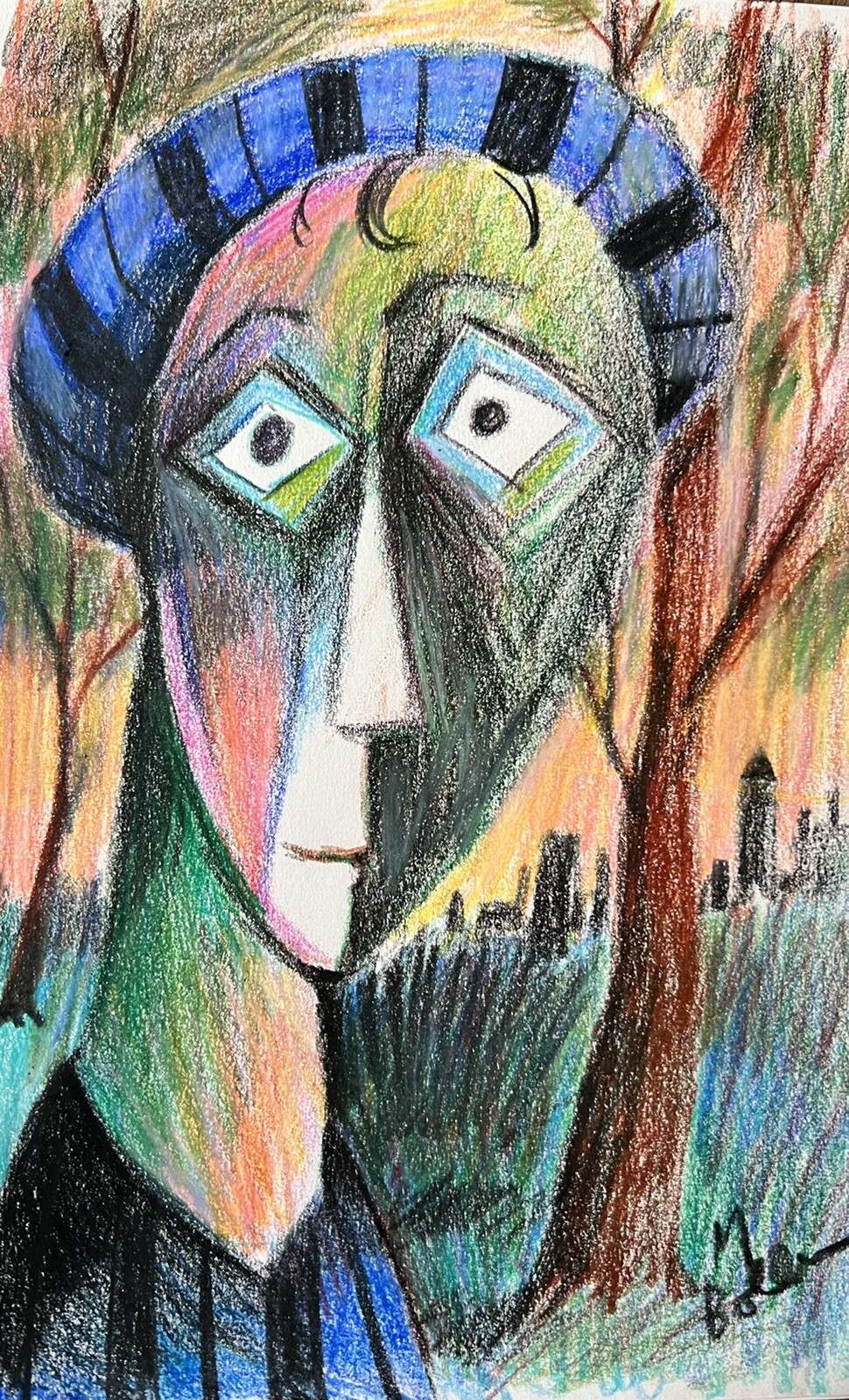 Original Drawing By Melissa Bollen In Florida Too Long Cubism Woman Sunset