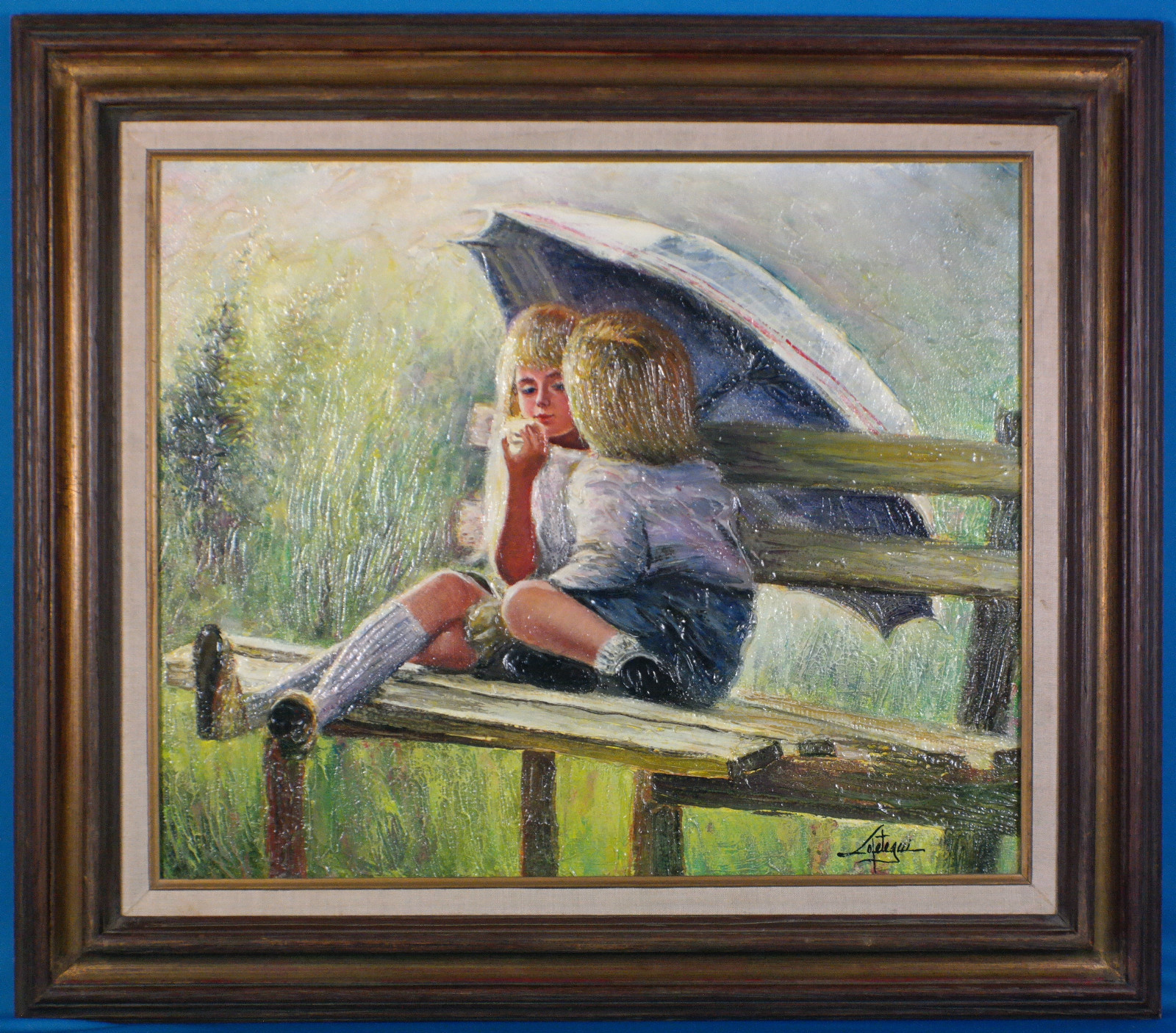 Impressionist Juan Loptegui Untitled Sisters Original Oil Painting Signed Framed