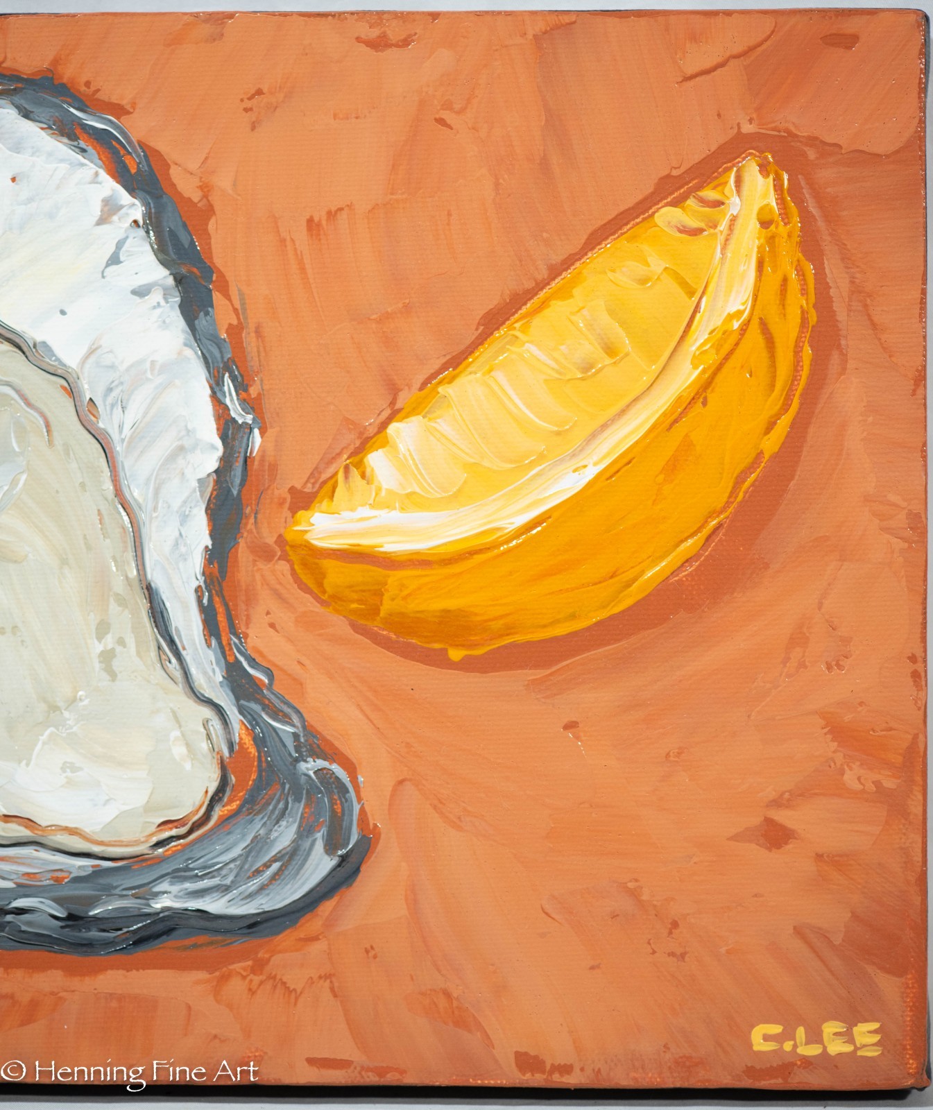 Beautiful Contemporary Impressionist Painting of Oyster and Orange Cary Chun Lee