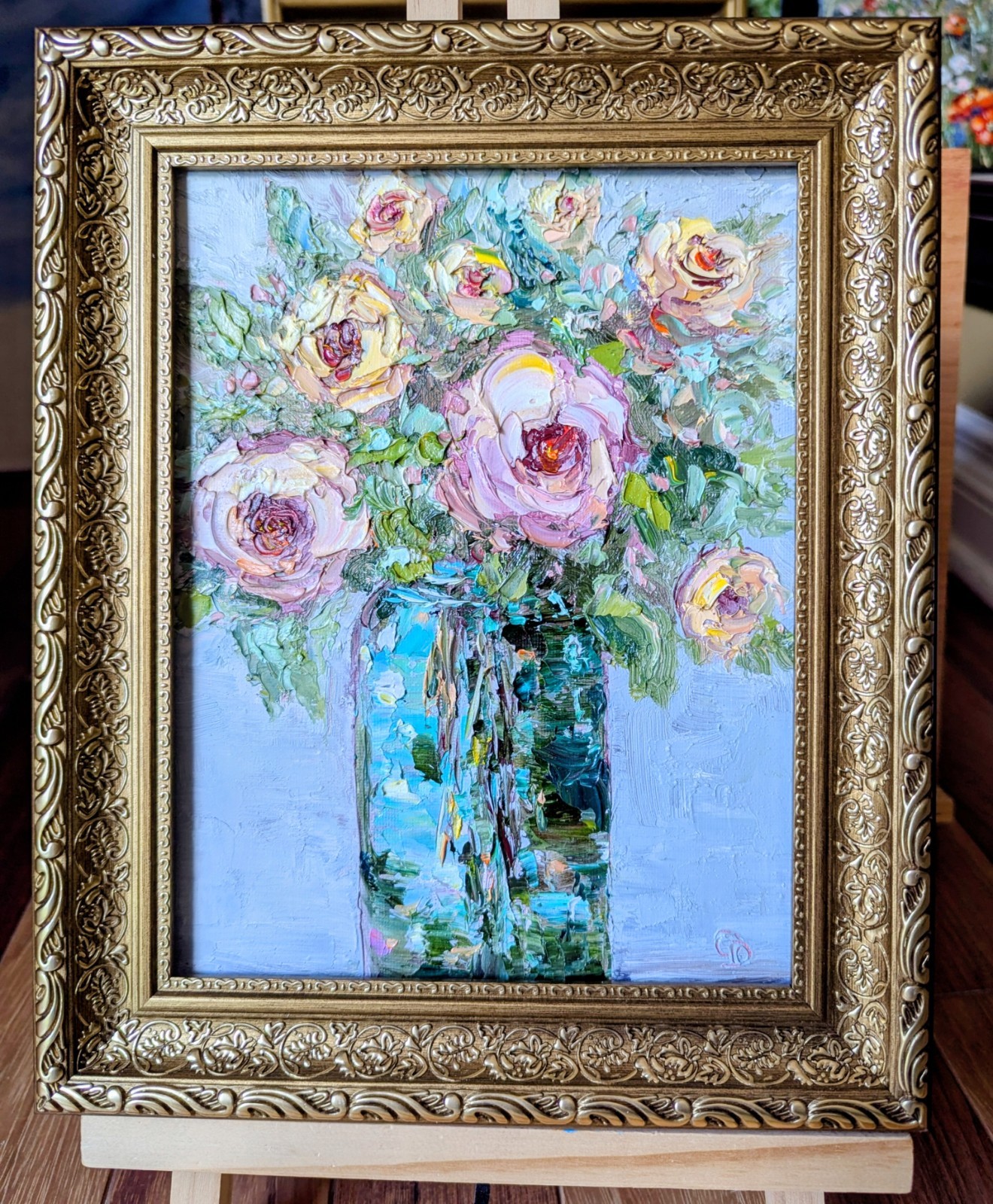ORIGINAL OIL Painting Peony FLOWERS IN VASE impasto by Olga Diduh.