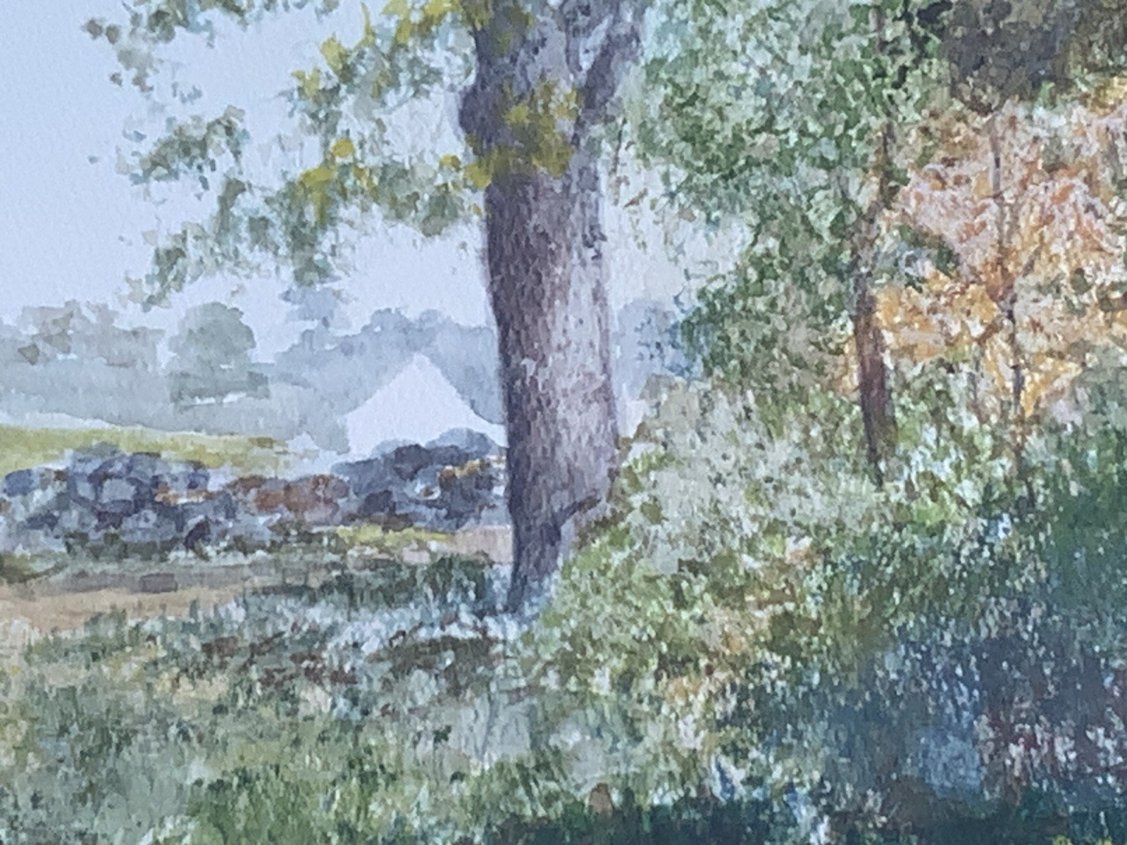 Vintage Original Landscape Watercolor Painting Trees Stream Framed Art 29×23