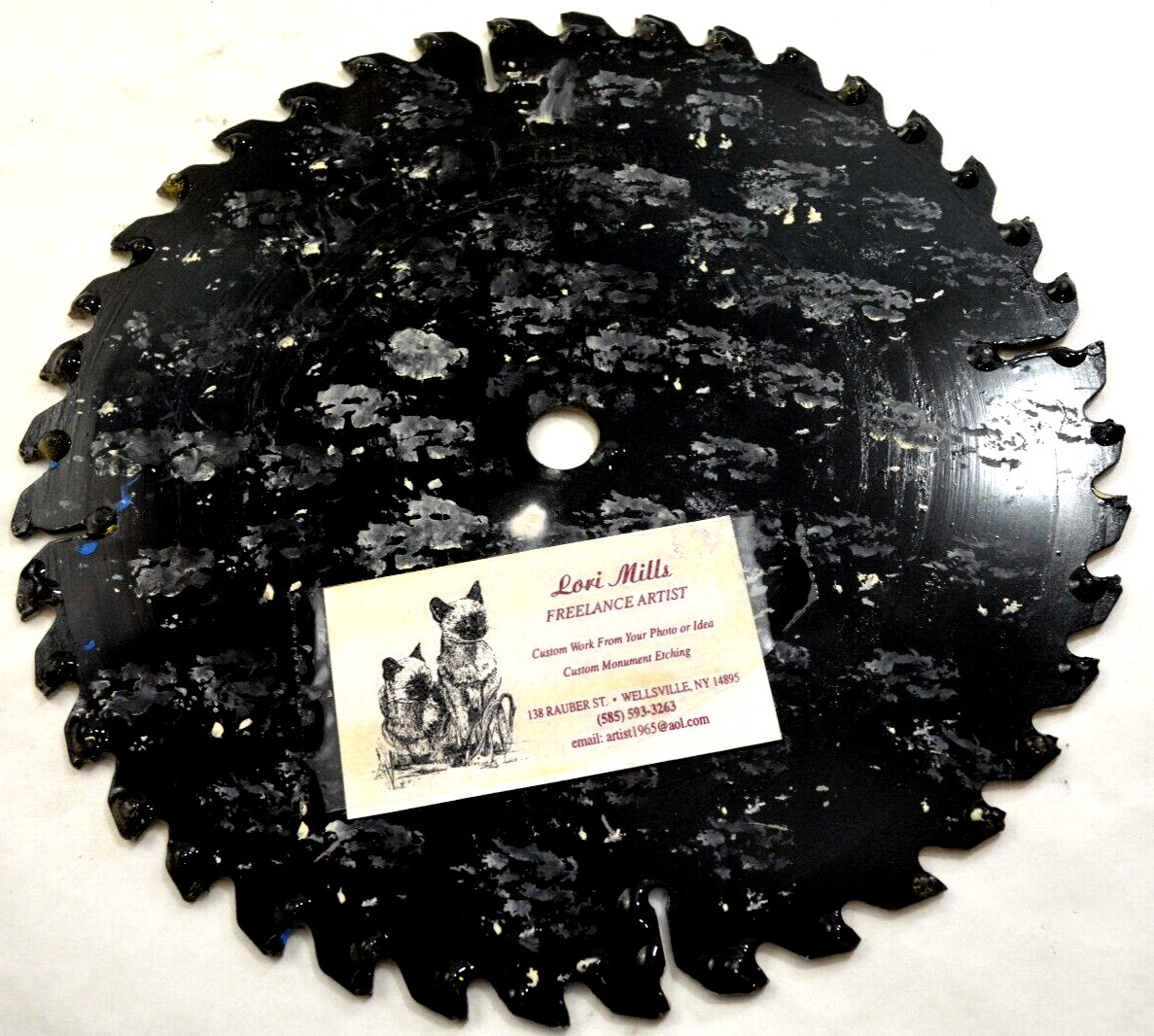 Three Dalmations by Lori Mills heavy Laquer Top Custom Painted 10″ Saw Blade