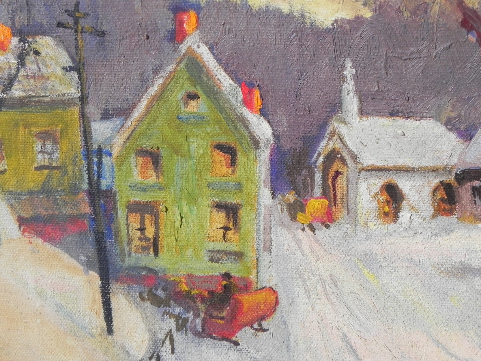 New England winter painting naive impressionist 1979 signed Titus poss. Vermont