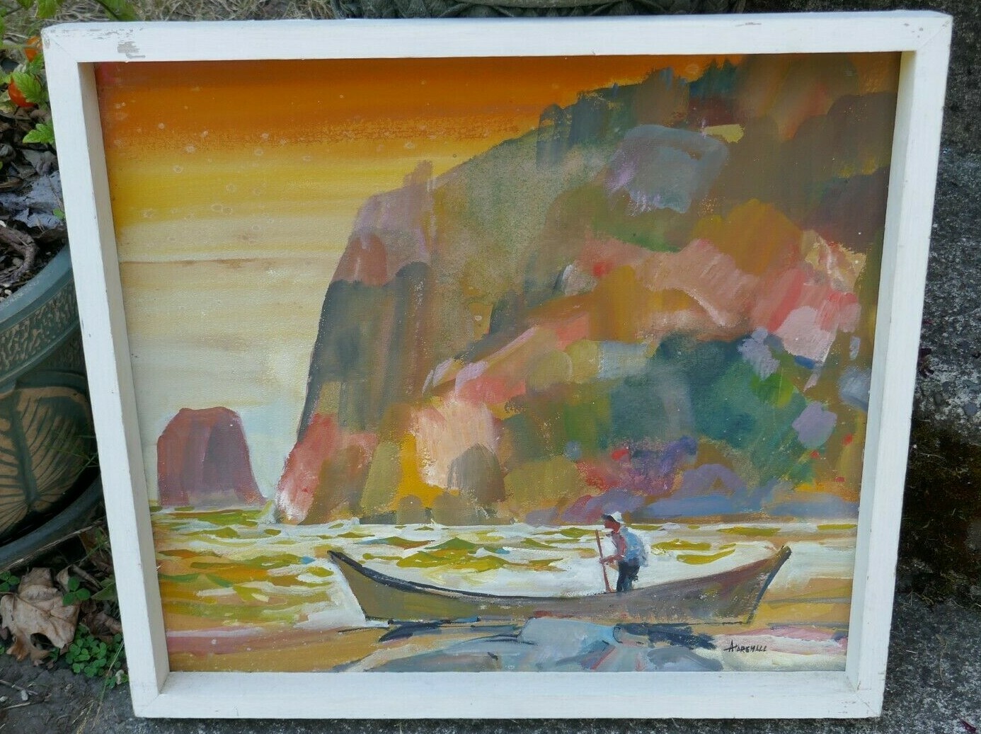 Signed Fred Bruce Marshall Northwest Coast Artist «Golden Sunset» Oil On Board