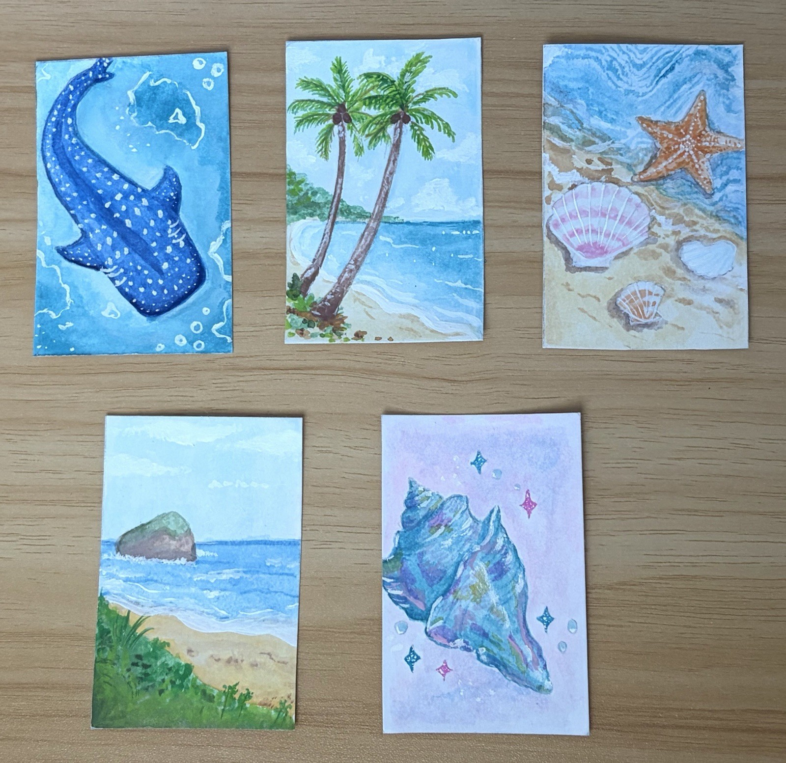 ACEO Original Watercolor Painting – Coastal Beach Ocean Marine Life Mini Art