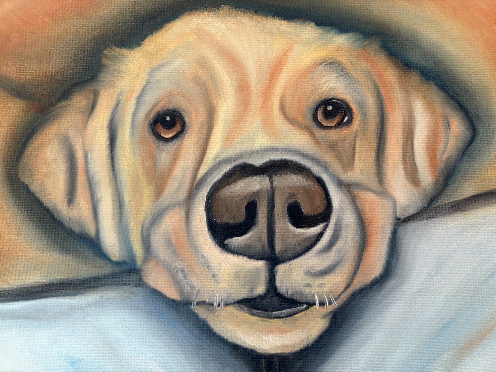 Original oil painting 11 x 14 inches handsome yellow Labrador retriever dog