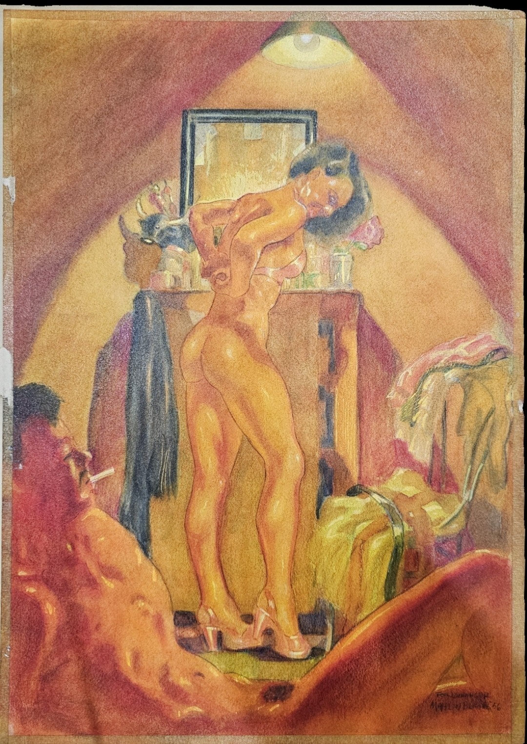 Mahlon Blaine «Time To Play» Orig Tempera Painting «For Dunninger ’56» CA & NY