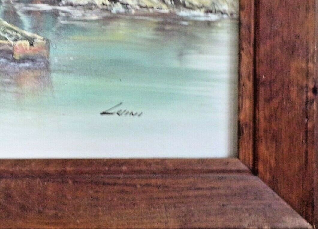 Original Hand Painted Framed Oil Painting Of N.E. Fishing Harbor By John Luini