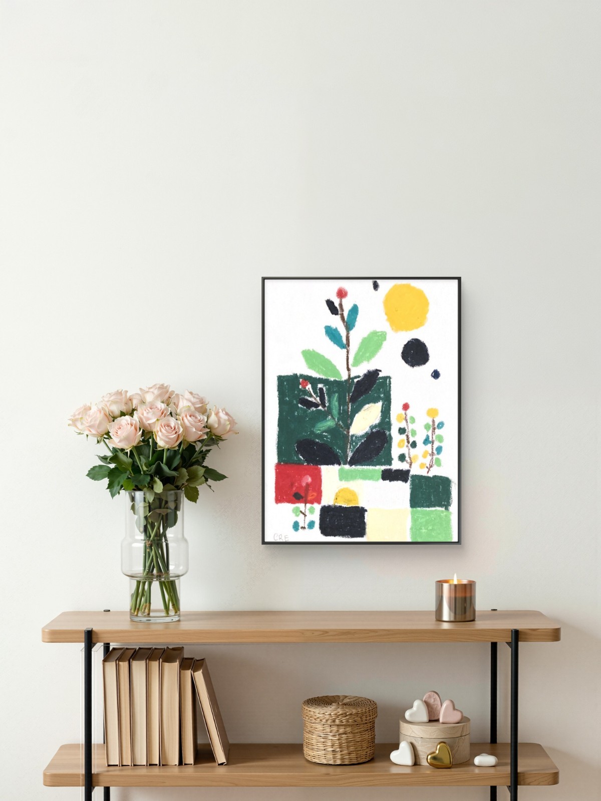 Abstract Geometric Blocks Modern Geometric Grid Garden Original 11 by 14 Canvas