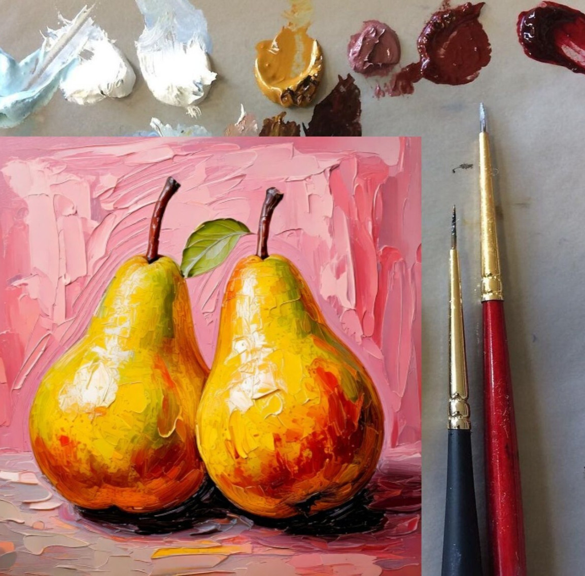 ORIGINAL Oil PAINTING on Canvas Pear Textured Artwork 12×12 in Custom Order