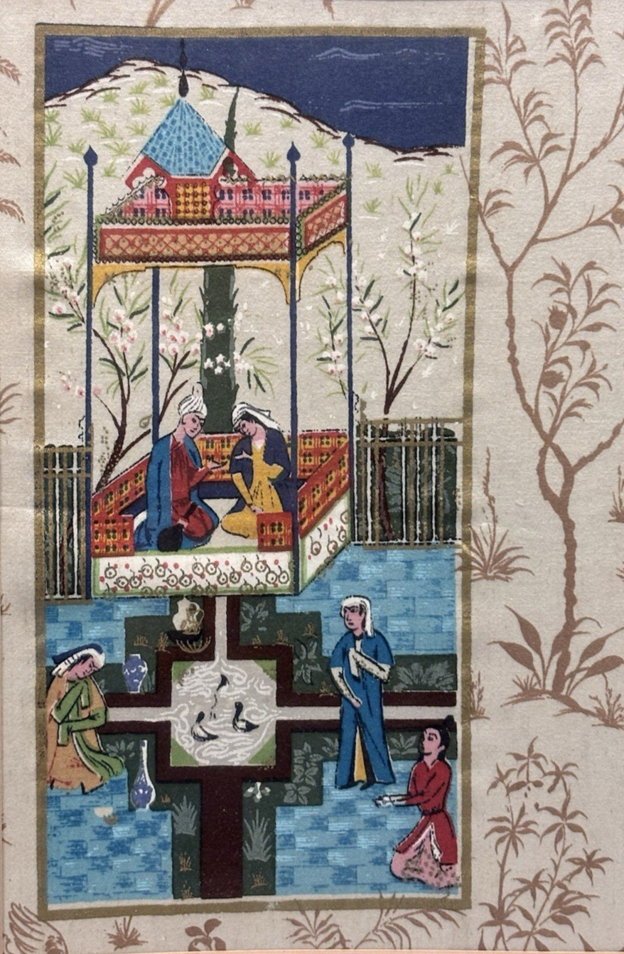 Vintage Mughal Framed Silk 3-Panel Painting, Rare Cultural Fine Art Decor Gifts