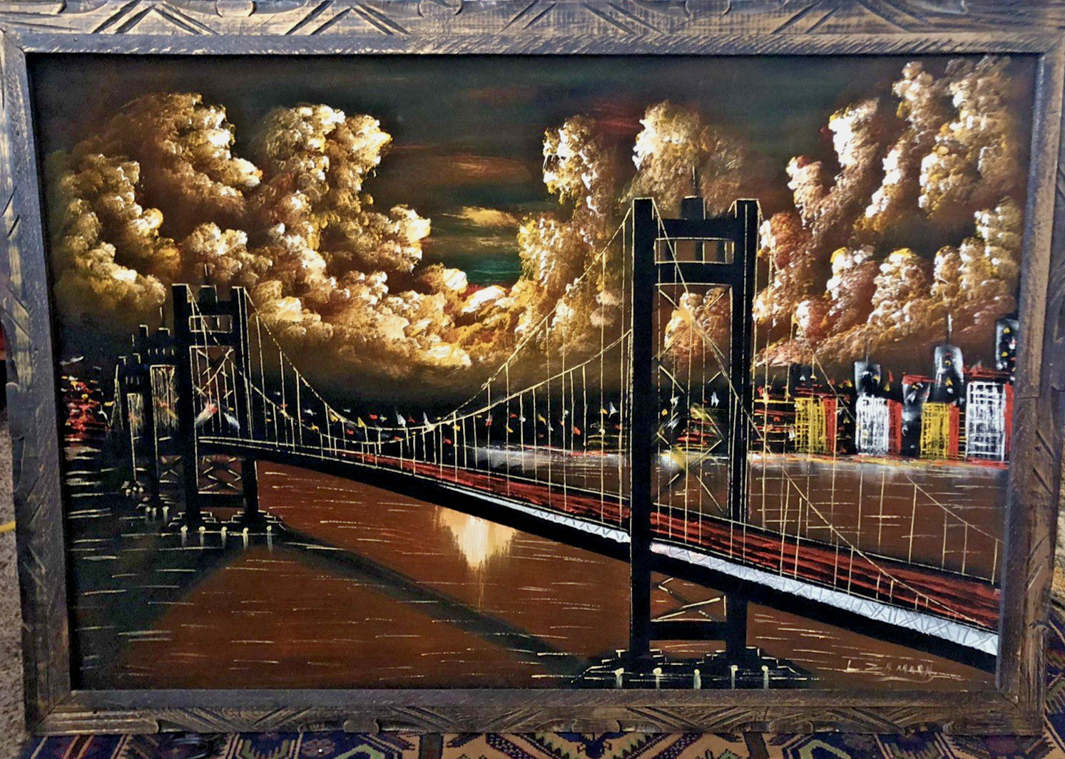 VTG Velvet painting San Francisco Golden Gate Velvet Vintage black 40″x28″