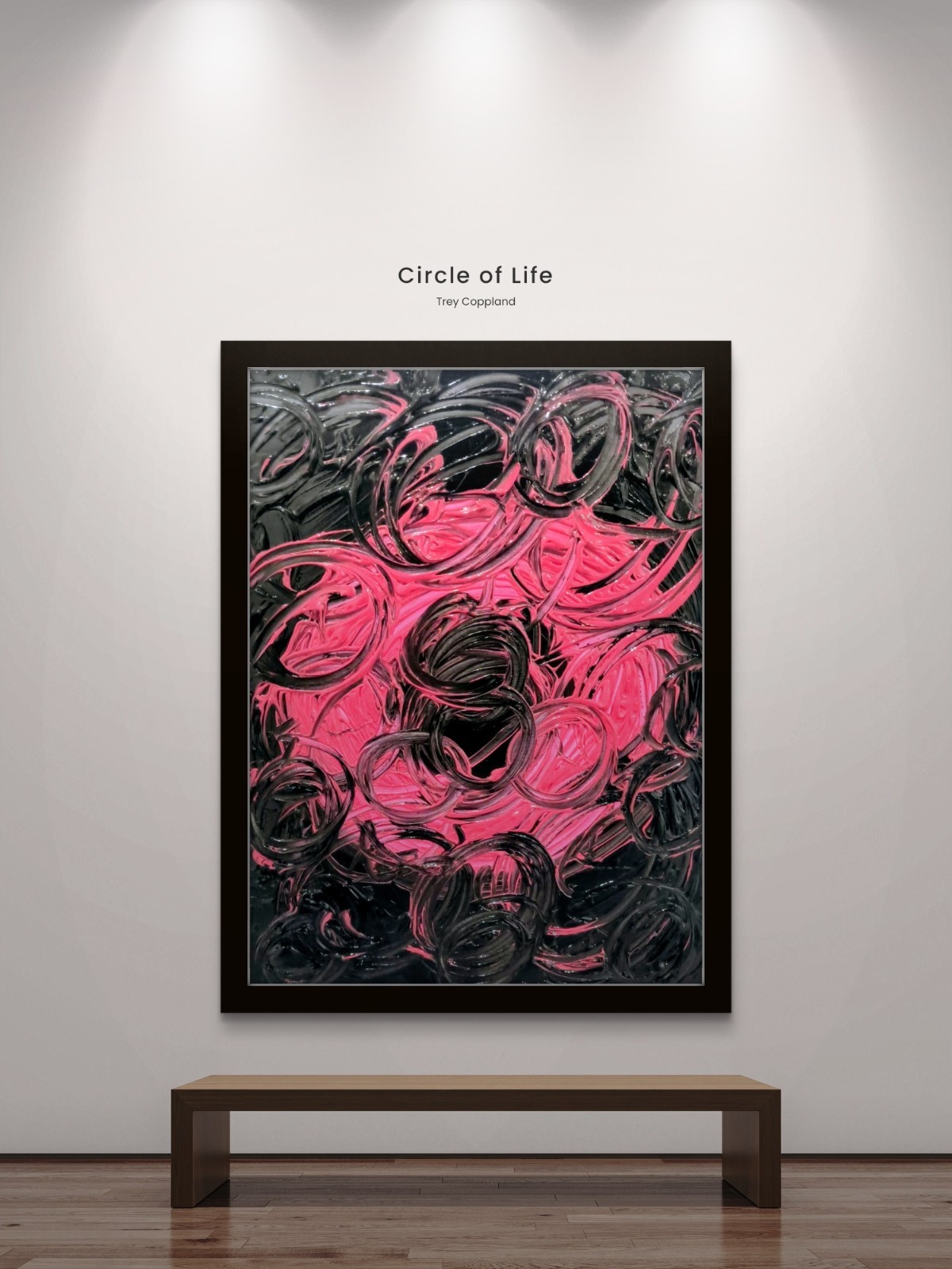 Trey Coppland, Circle of Life Abstract Painting, Pink & Black, 24+30 inch,2026