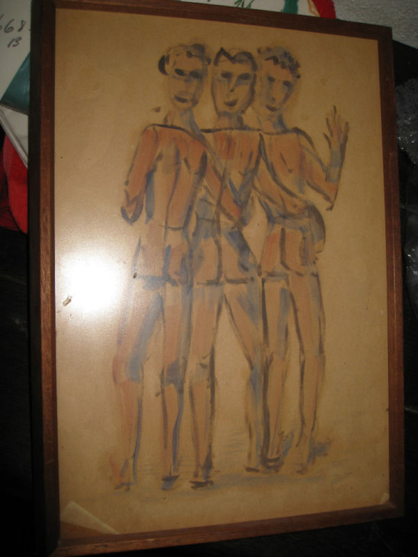 Signed dated Original Paul 1942 Painting Three Figures