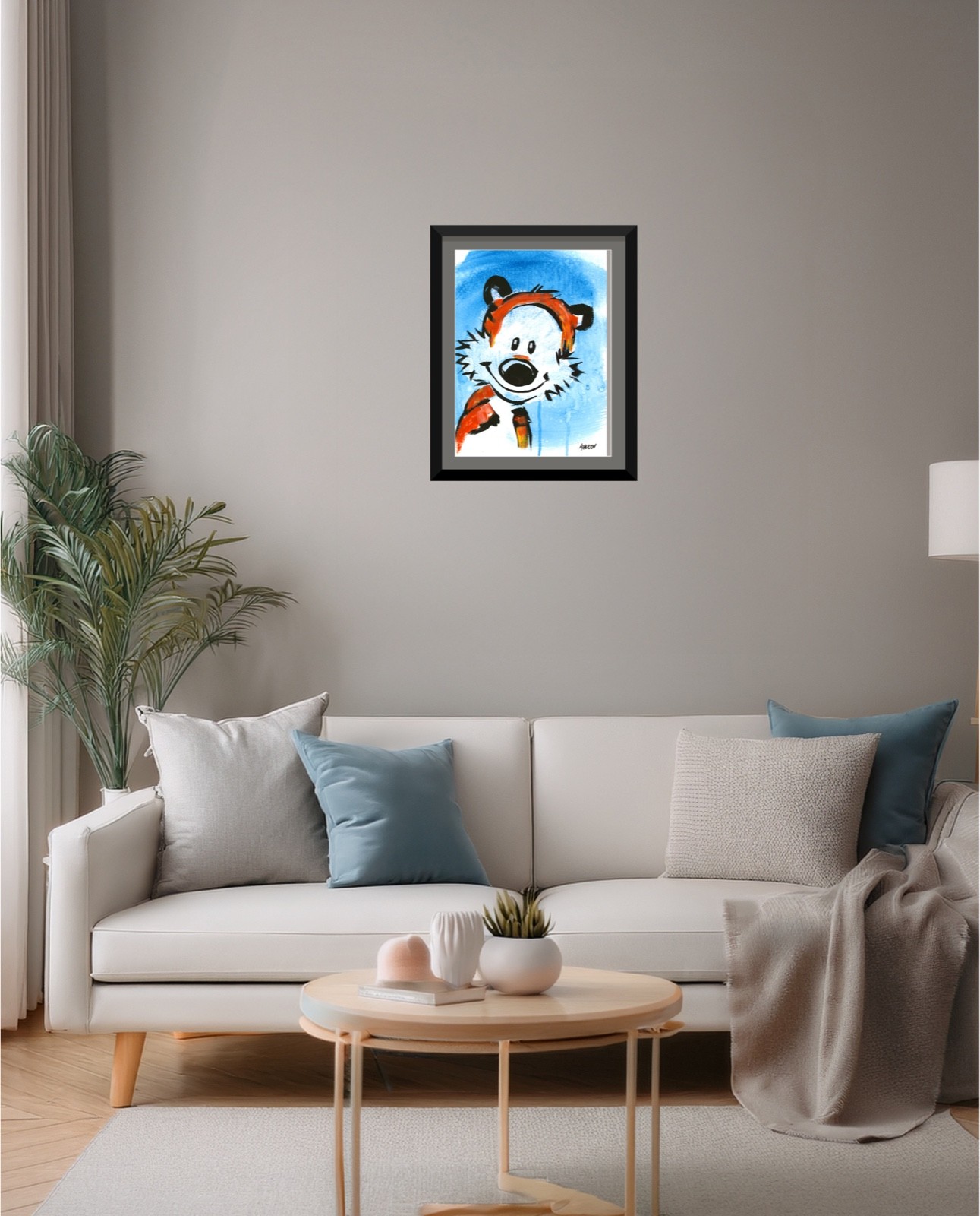 Original 9×12 Hobbes Inspired Tiger Painting Cartoon Pop Art Whimsical Acrylic