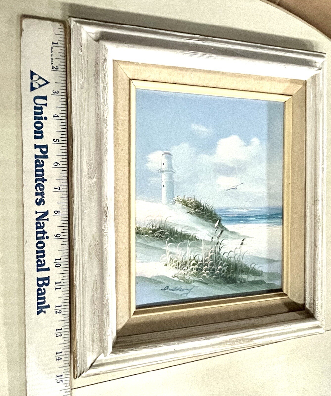 Vintge Shades of Blue ORIGINAL Coastal Lighthouse Seascape SIGNED Anthony FRAMED
