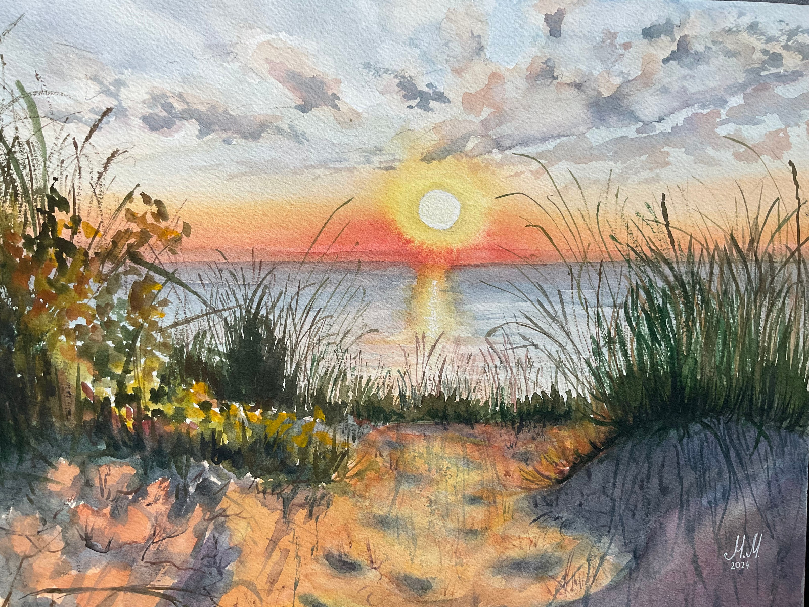 original watercolor painting signed 14×11 ocean seascape sunset Pismo beach