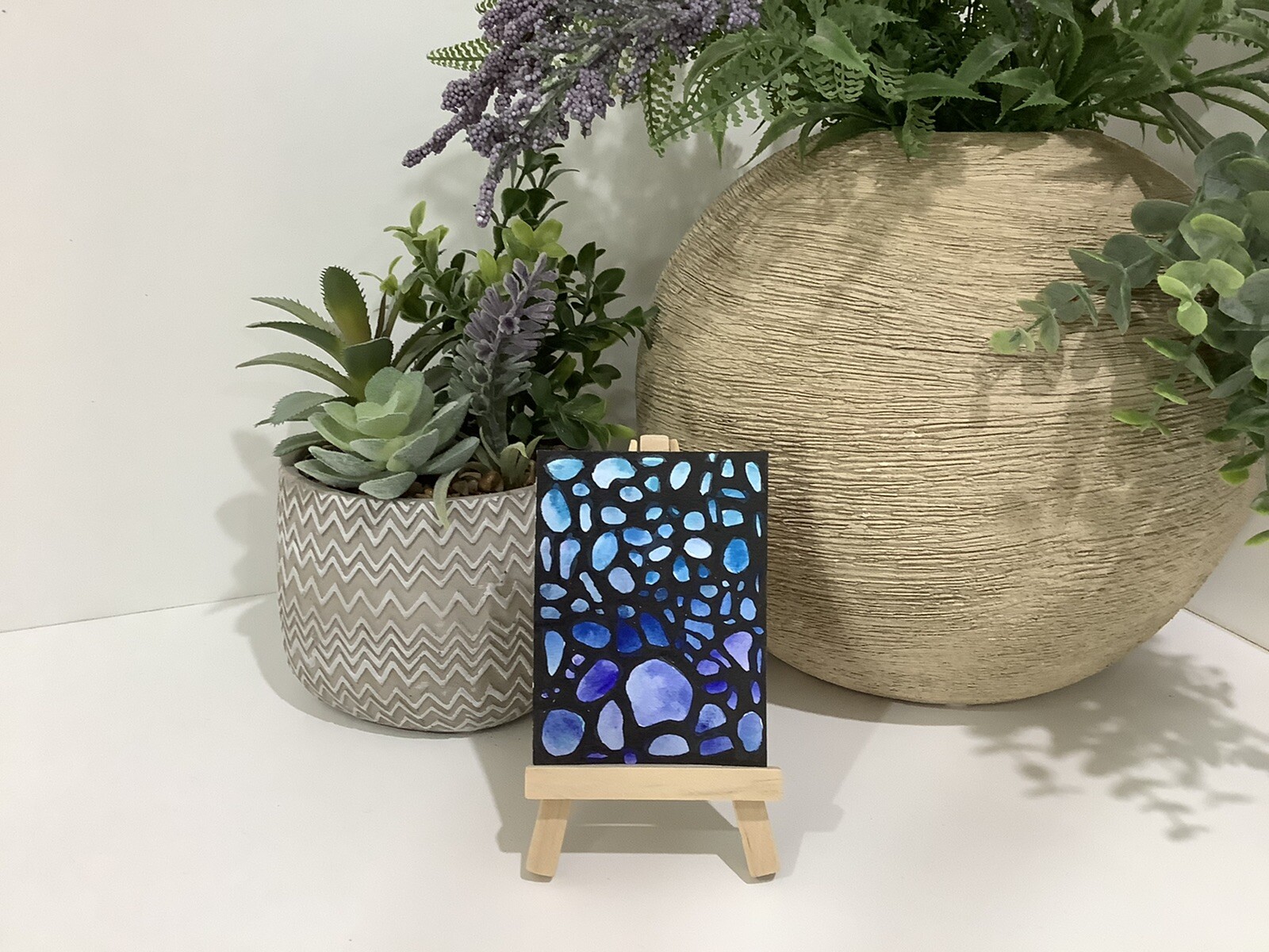 Aceo By Kenna Painting Art Abstract Shades Of Blue 2.5” X 3.5” Signed Original