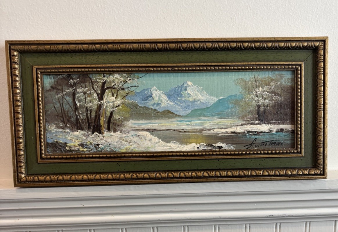 Vintage G. Whitman Original Signed Landscape Oil Painting Framed 14.5” X 6.5”