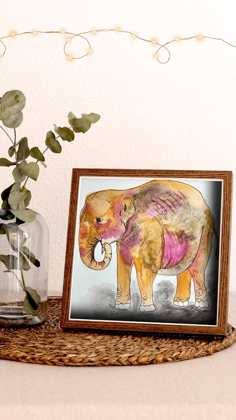 African Elephant Watercolor Painting Original Art of Majestic Wild Animals