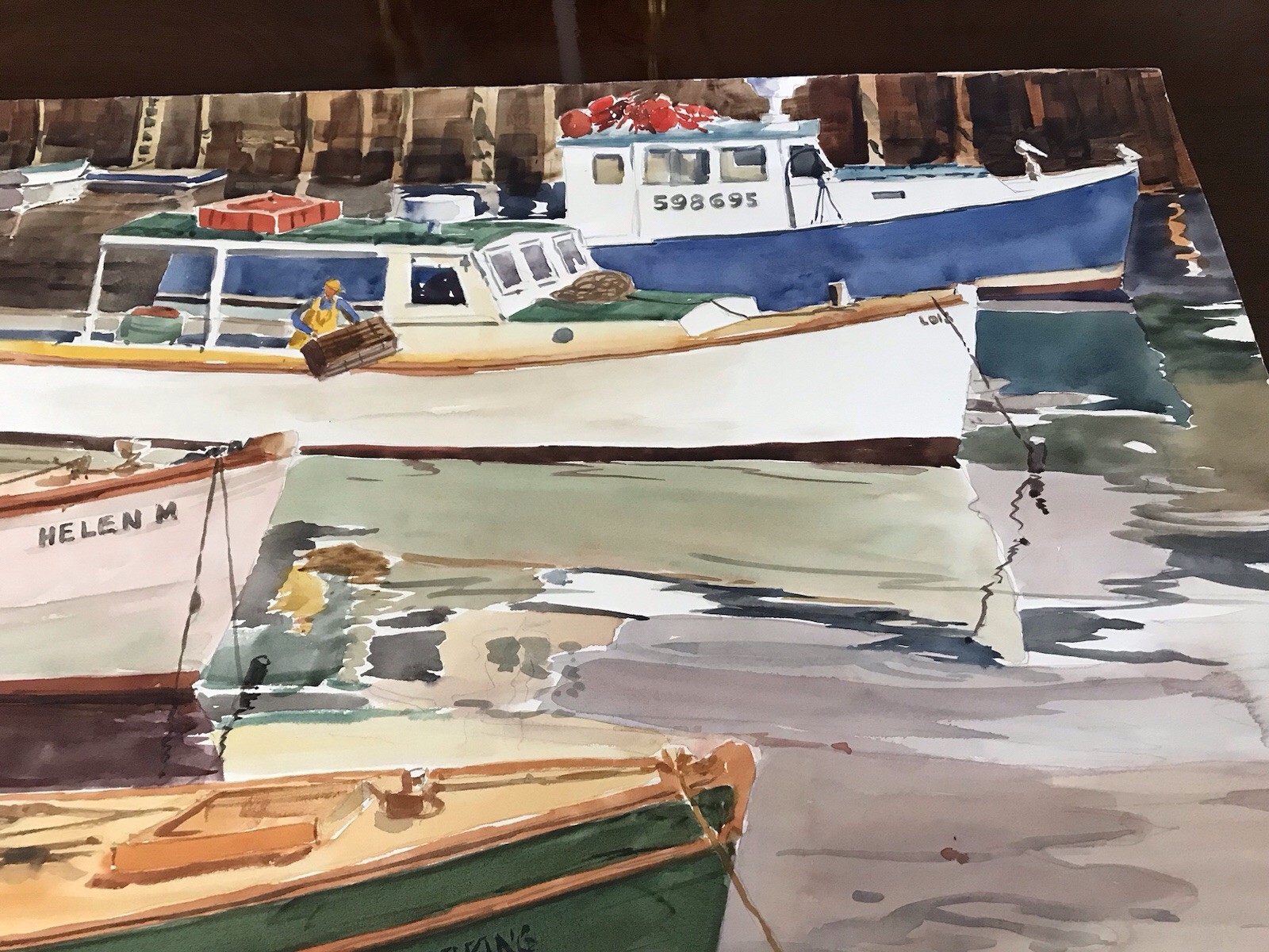 Mid 1980’s Gloucester Harbor T.H. Miller Original Watercolor, Signed