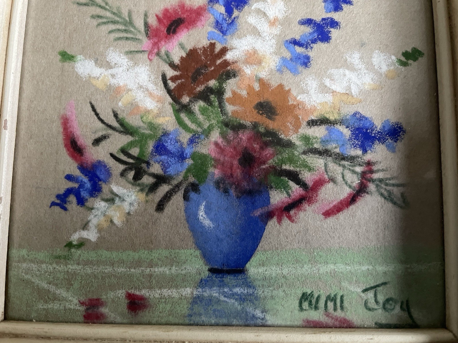 Set of 2 original vintage pastel flower paintings Mabel C. Heyde, Mimi Joy 1940′