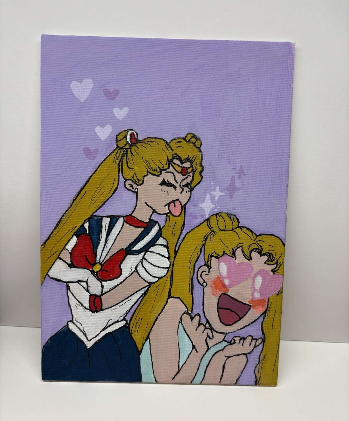 Original Anime Cartoon Women Portrait Painting on Canvas, Small, Unframed