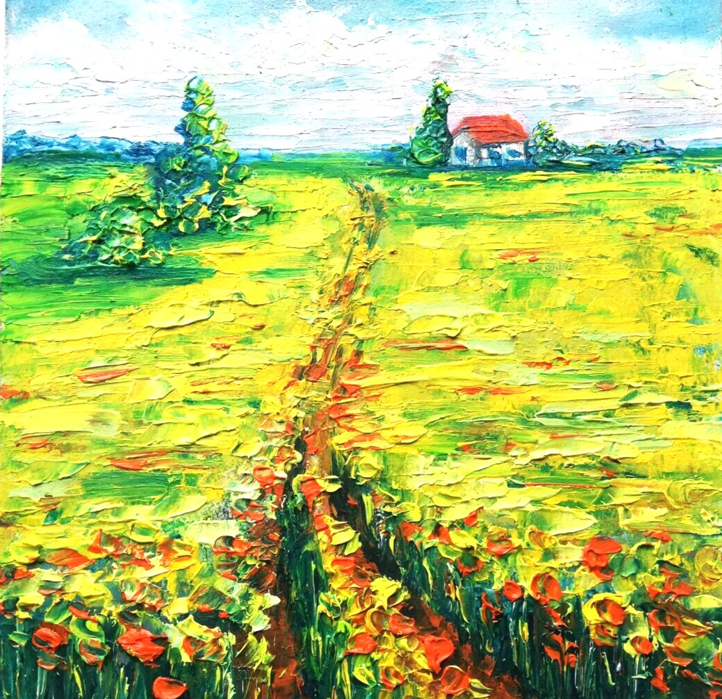 Abstract landscape original oil painting. No frame. 15х15 cm