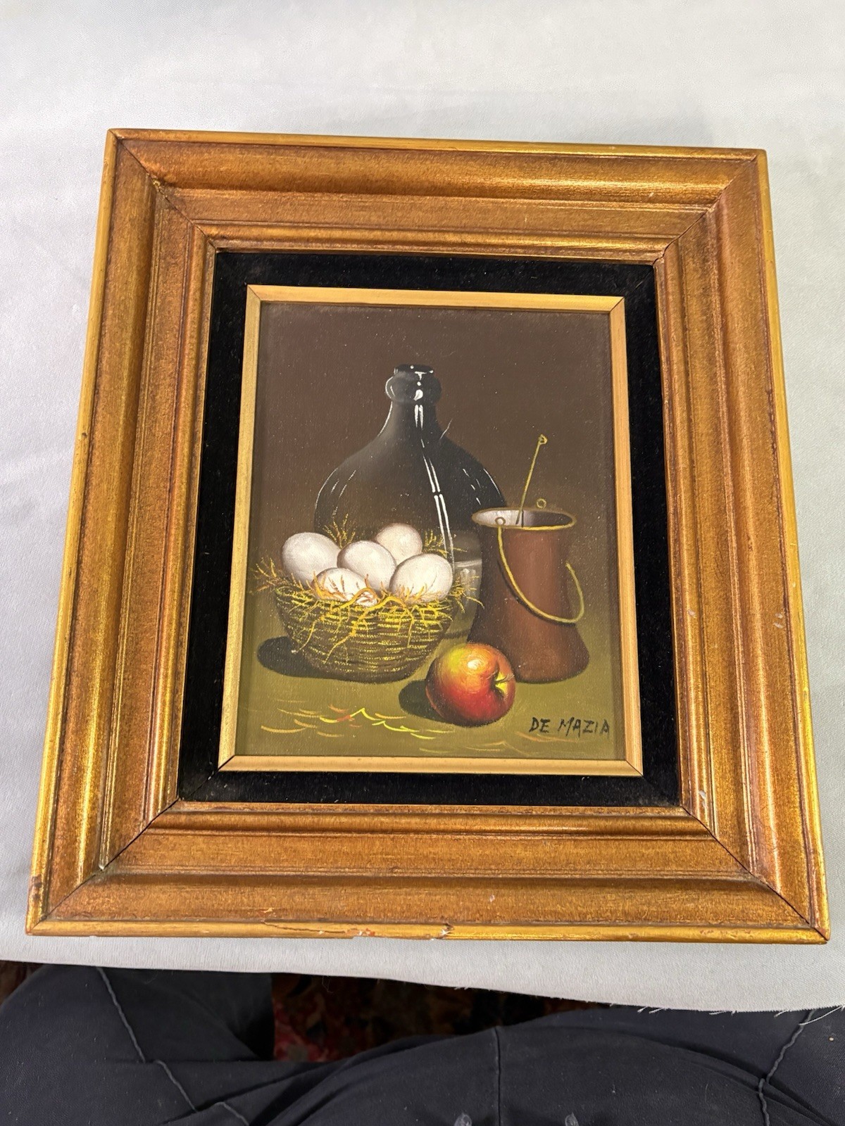 De Mazia Still Life Oil Painting Framed Eggs Bottle Apple Signed Barnes Method