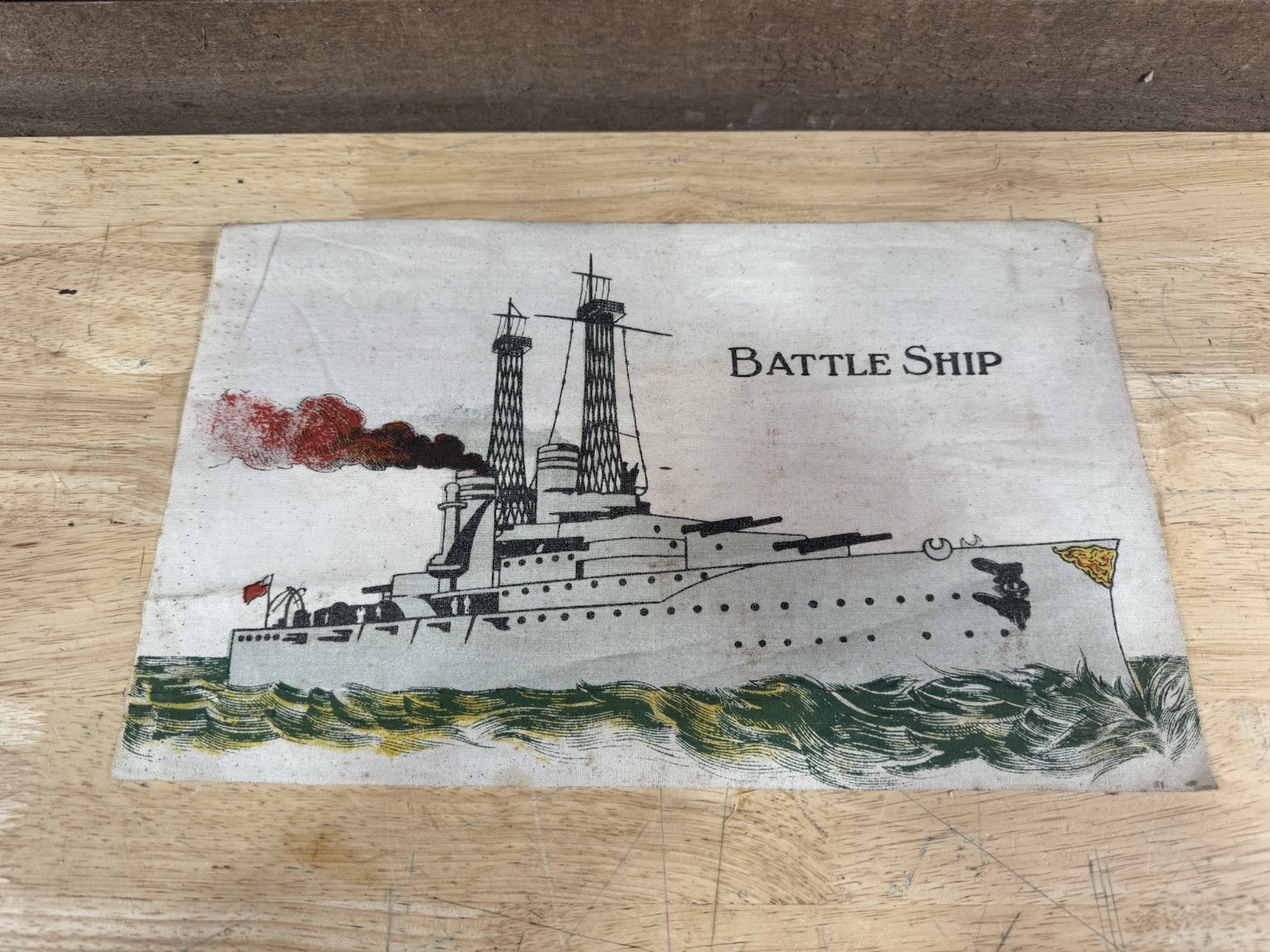 Vintage Estate Fresh Canvas Painting U.S.S. Delaware Steam Ship “Battle Ship”